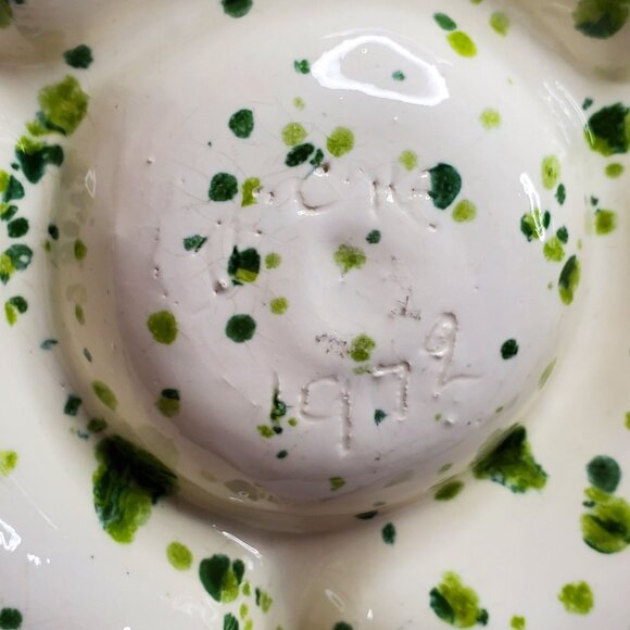 VTG Holland Mold Ceramic Serving Dish Tray 1972 Green & White Poinsettia Shape - Picture 8 of 14